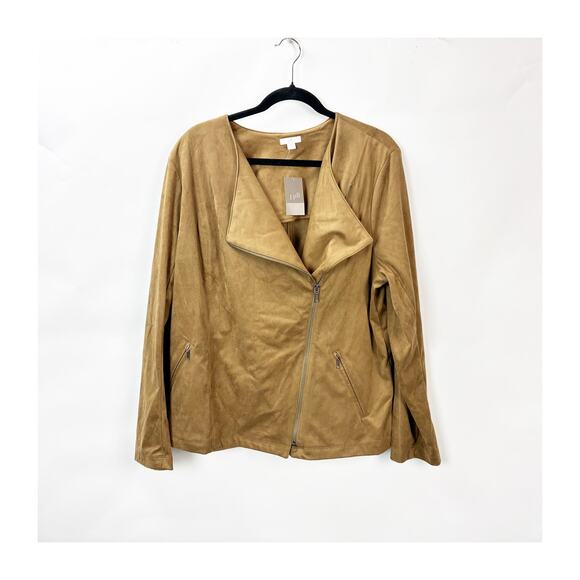 J.Jill NWT Acorn Faux‑Suede Moto Zip Jacket Women XL Camel Brown - Picture 2 of 10